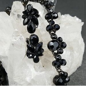 Vintage Givenchy Black Glass Necklace Earring Set